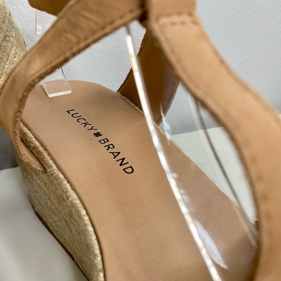 Lucky Brand Tan Woven Ankle Buckle Sandal Platform Heels Size 9.5 - Picture 4 of 6